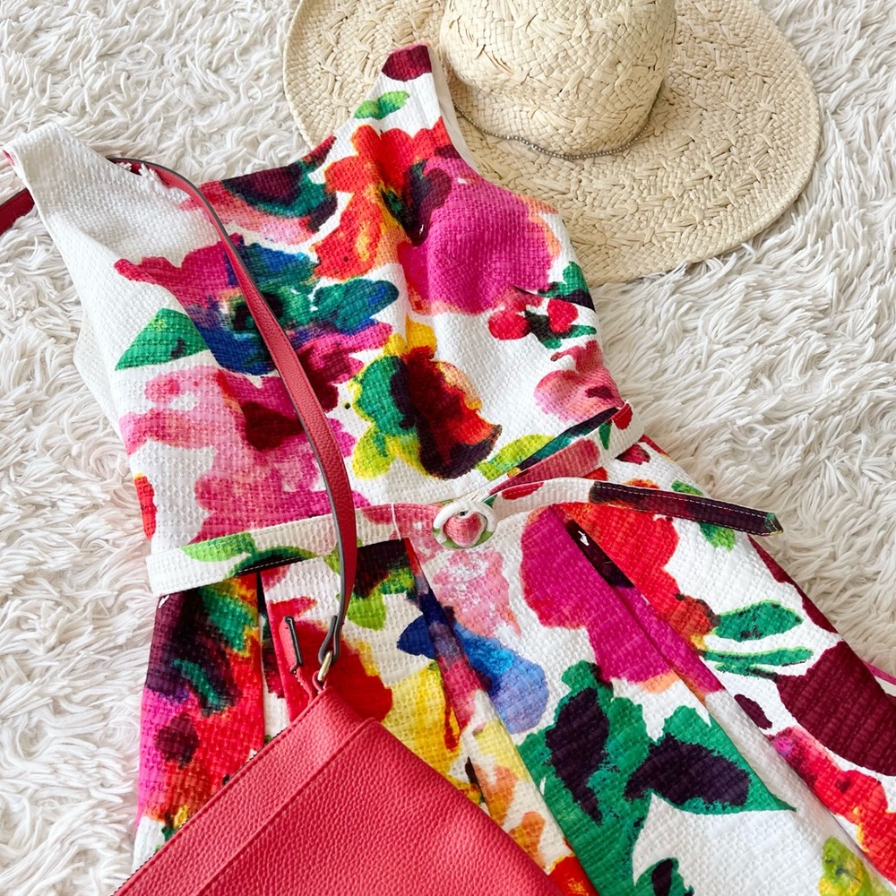 Eliza J. Floral Textured Dress Spring Summer Resort Event Cocktail Size 4